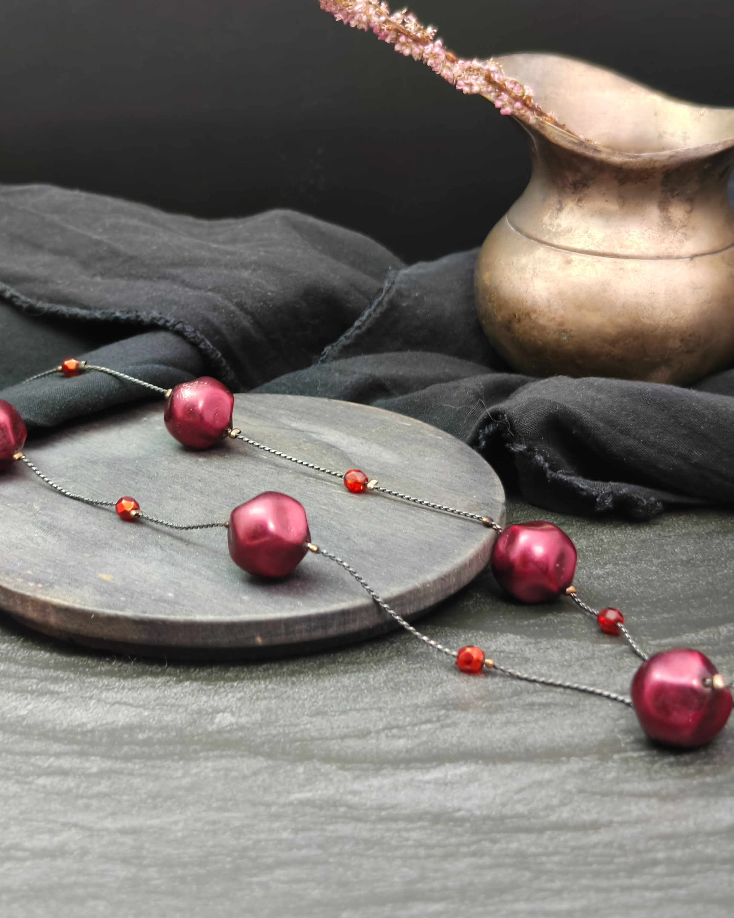 Coated glass bead necklace