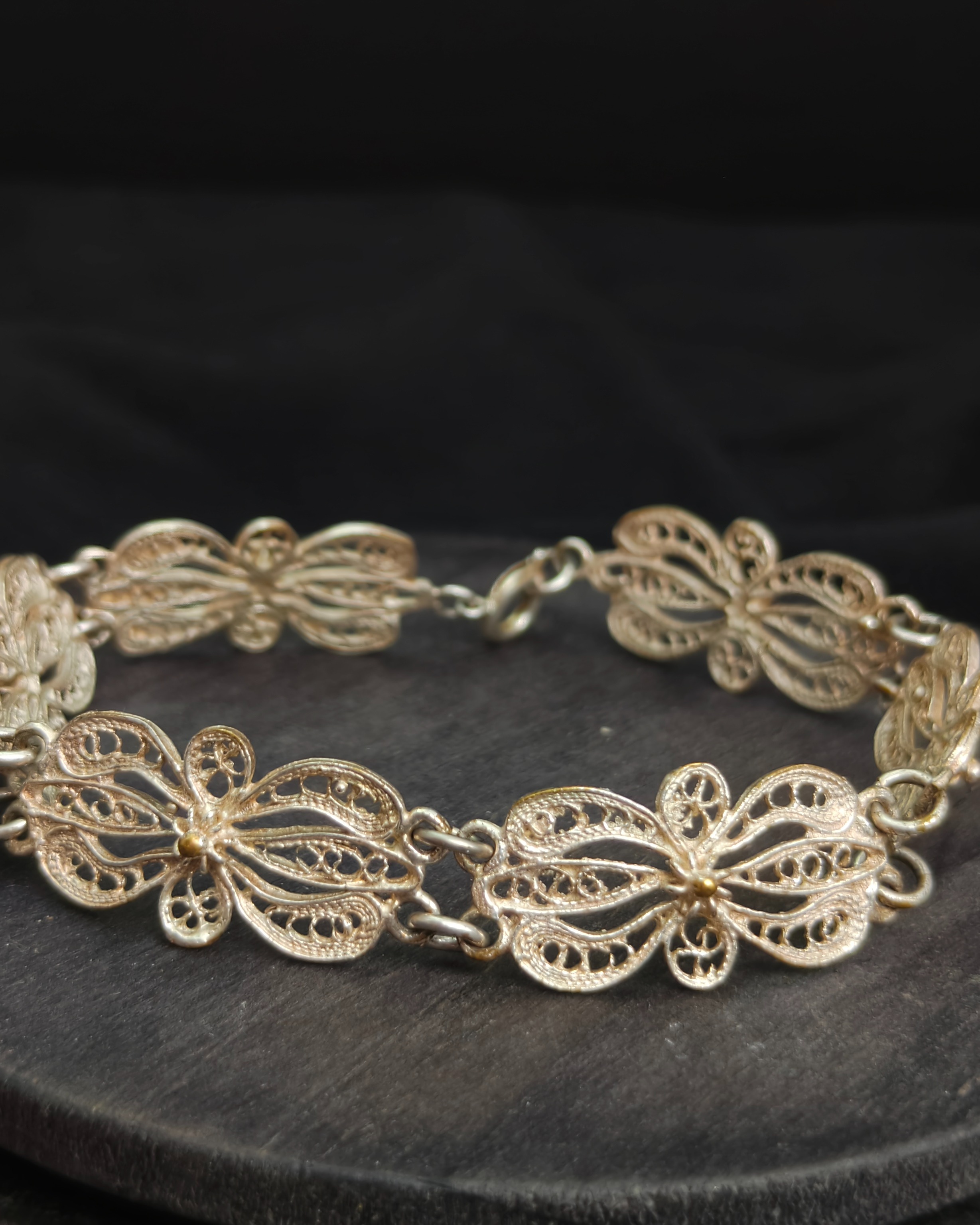 Silver-toned brass filigree bracelet