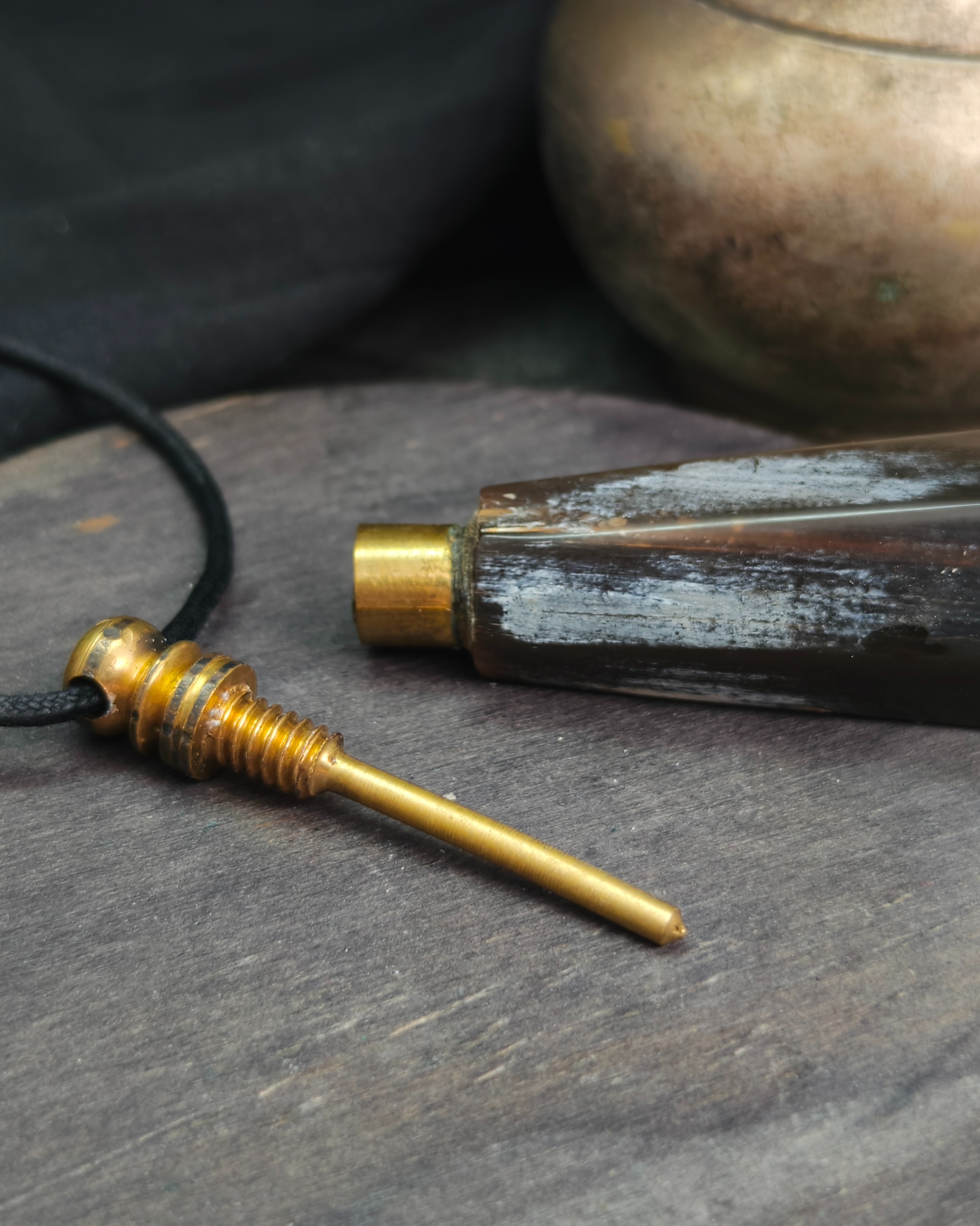 Vintage natural ox-horn pendant perfume bottle - 90s