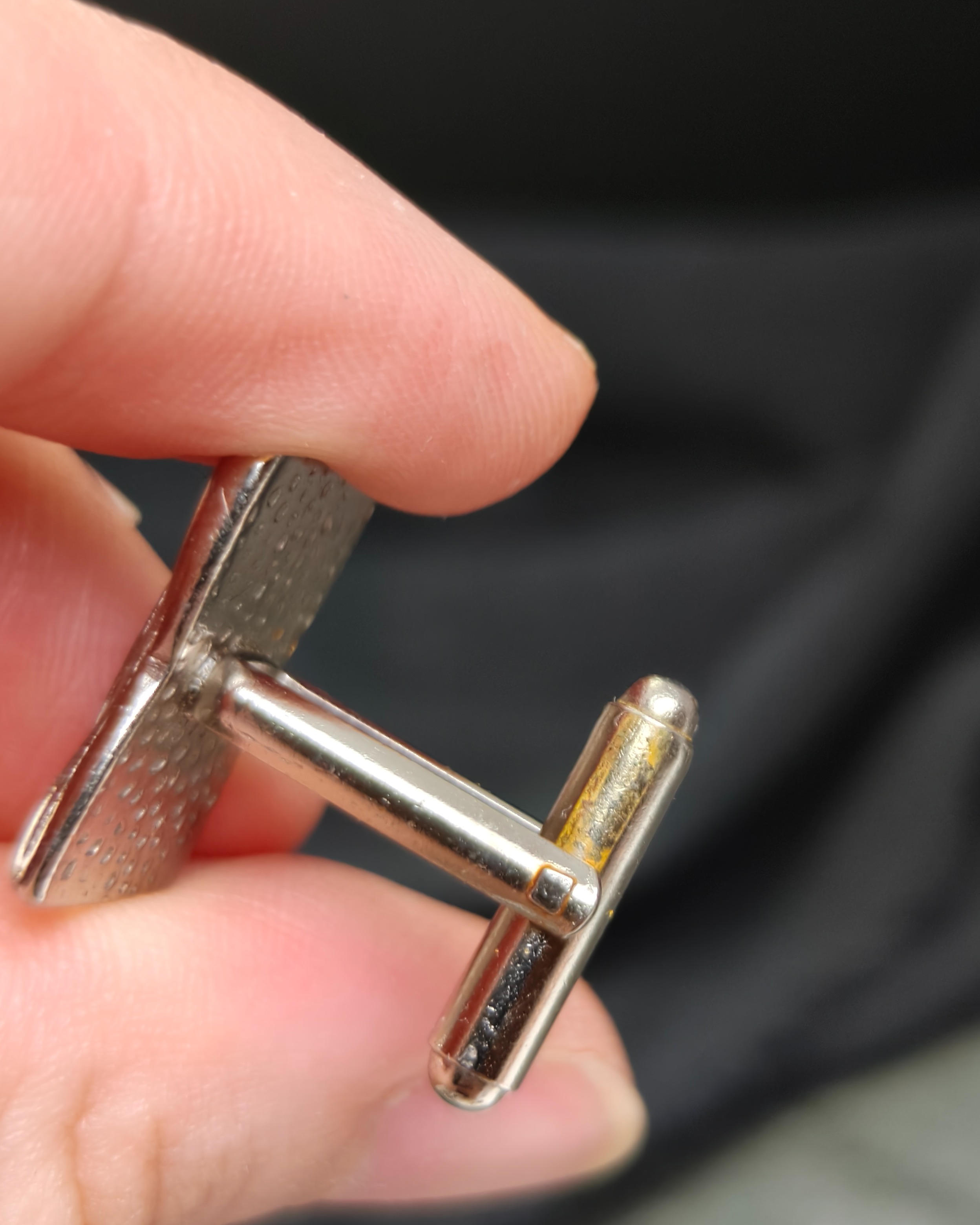 Silver-colored enameled shirt cufflinks (alternate view)