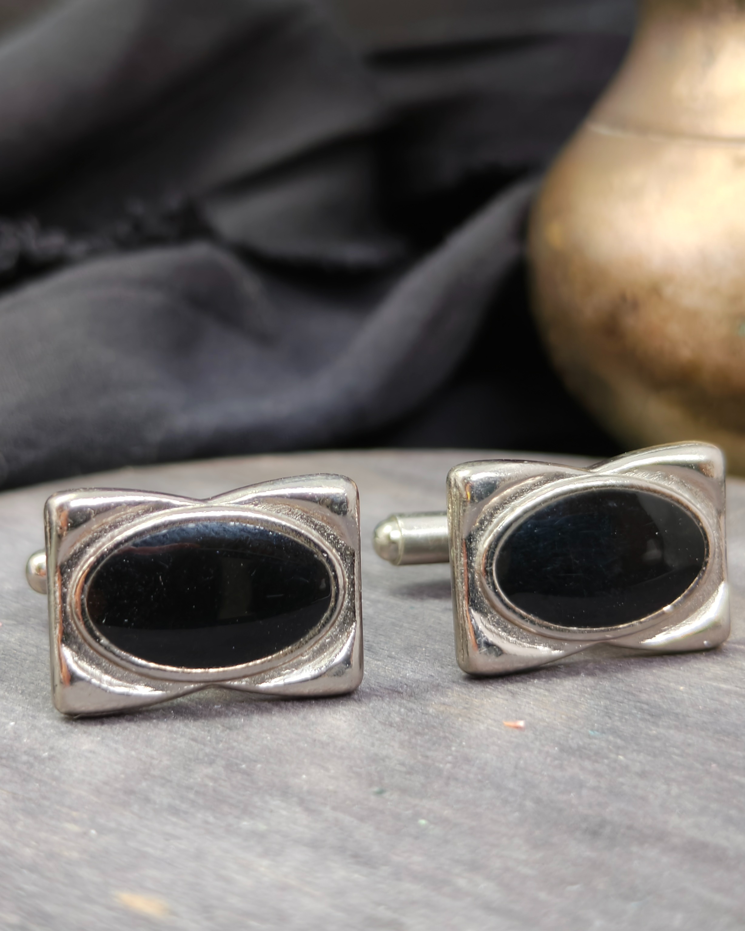 Silver-colored enameled shirt cufflinks