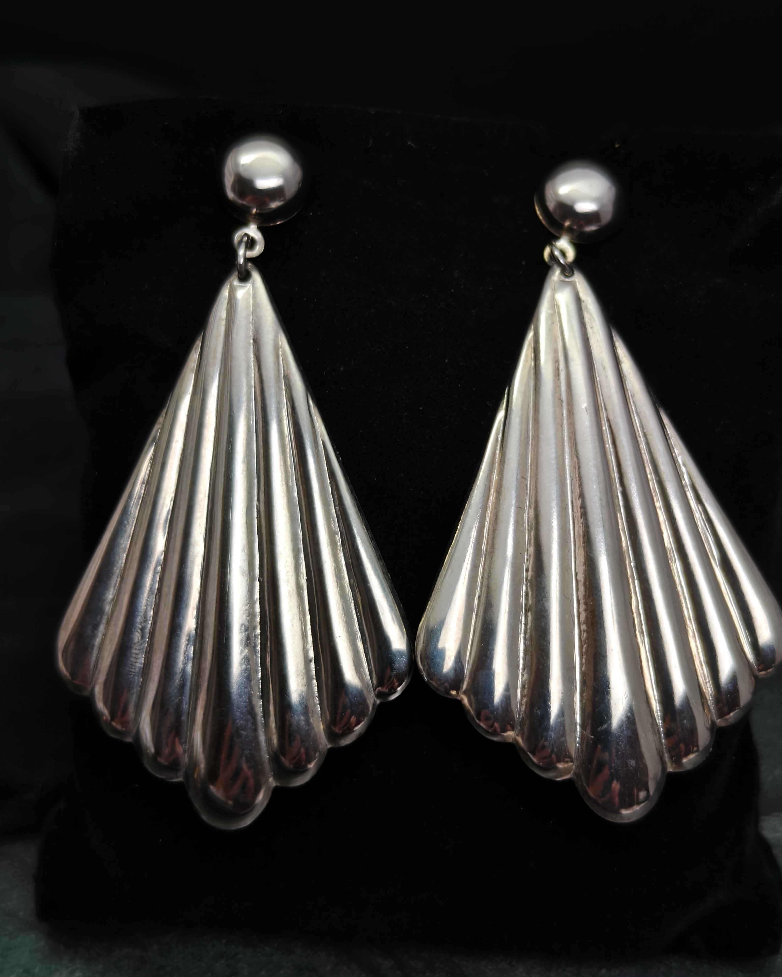 Maxi silver fan-style earrings