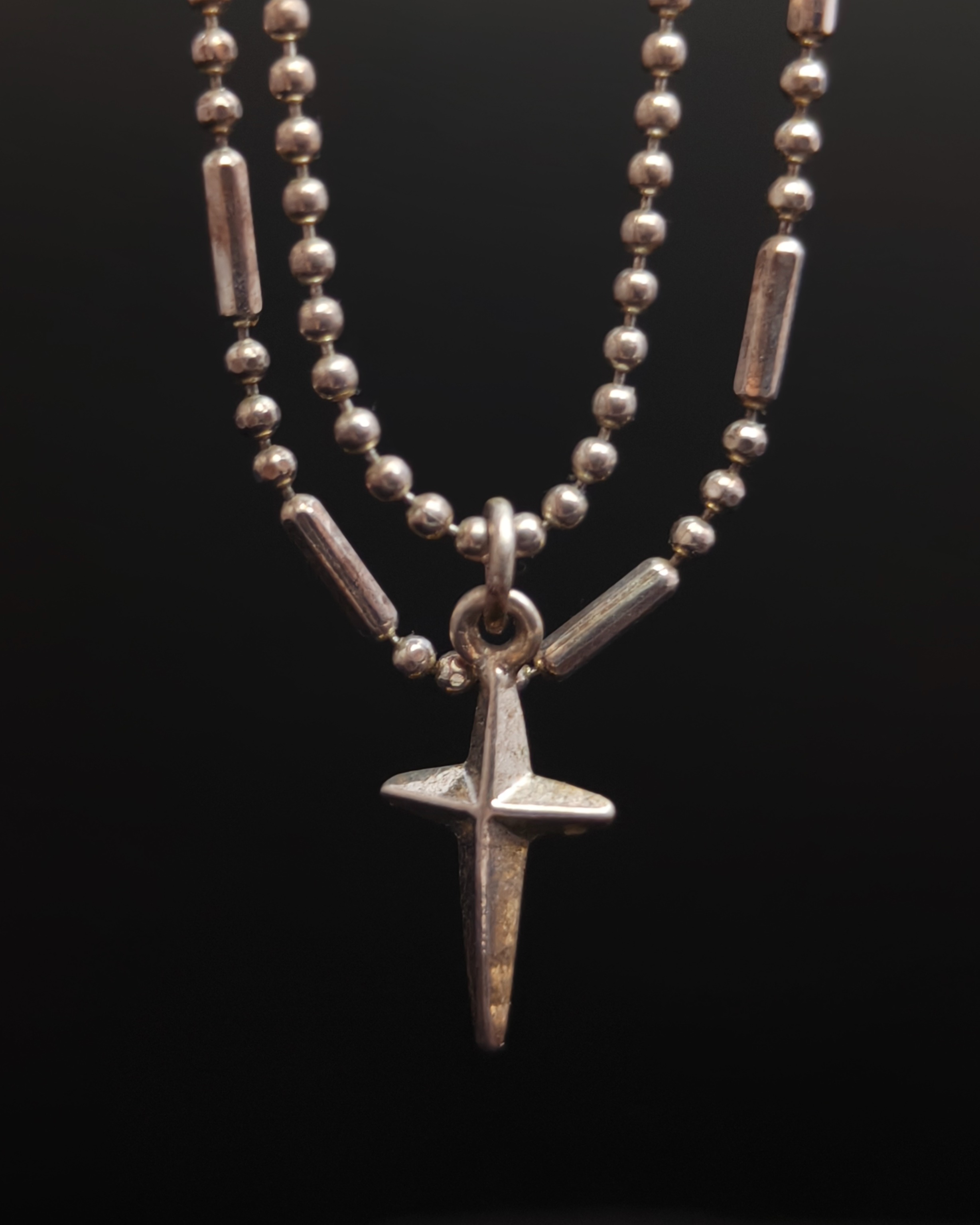 Double silver necklace with cross pendant