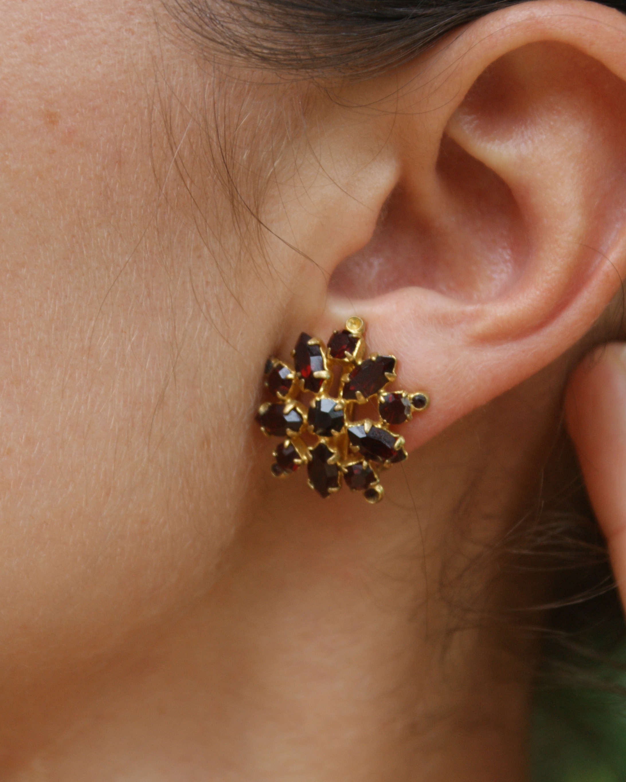 Vintage red Austrian crystal earrings (alternate view)