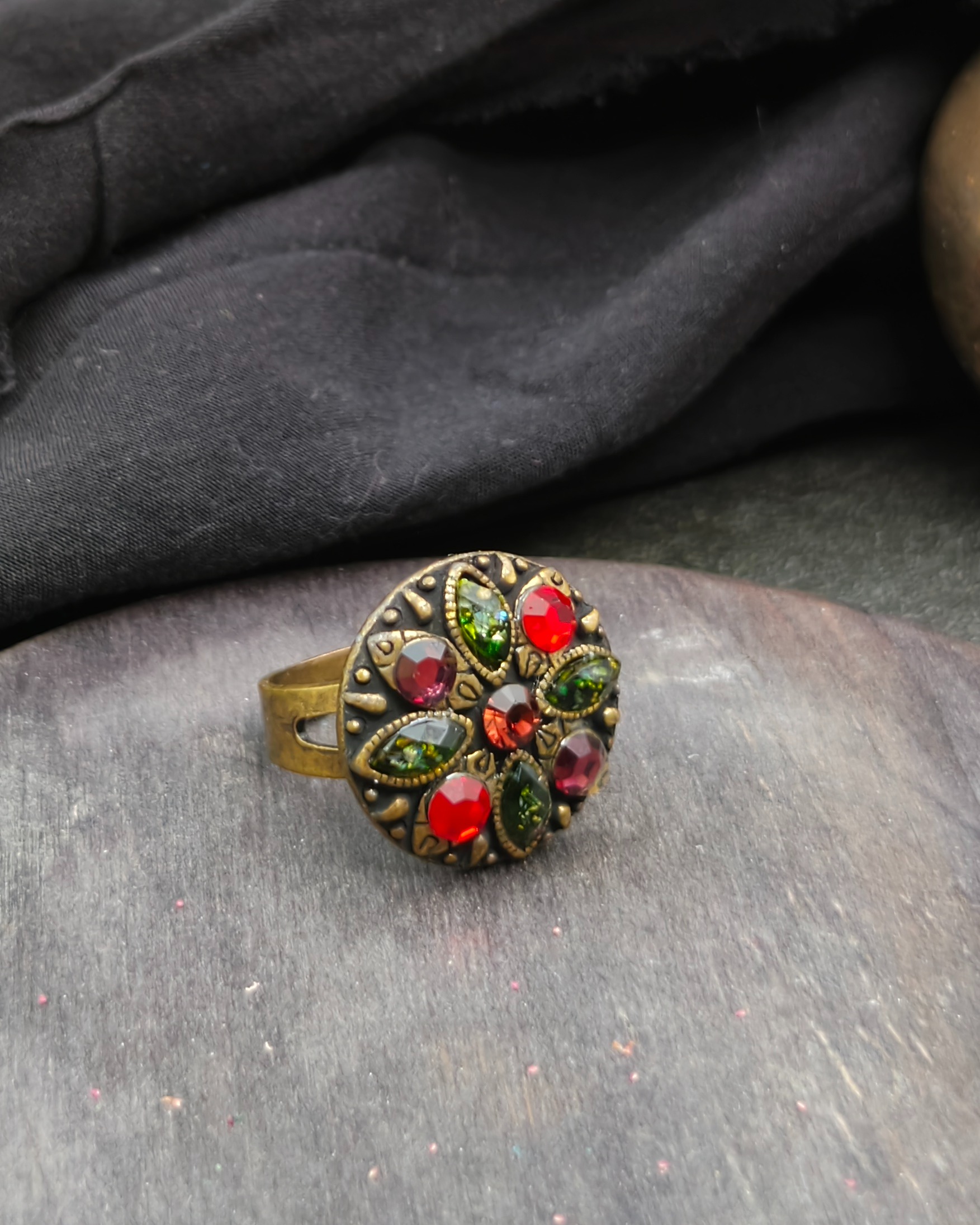 Ring with a colorful rhinestone flower (alternate view)