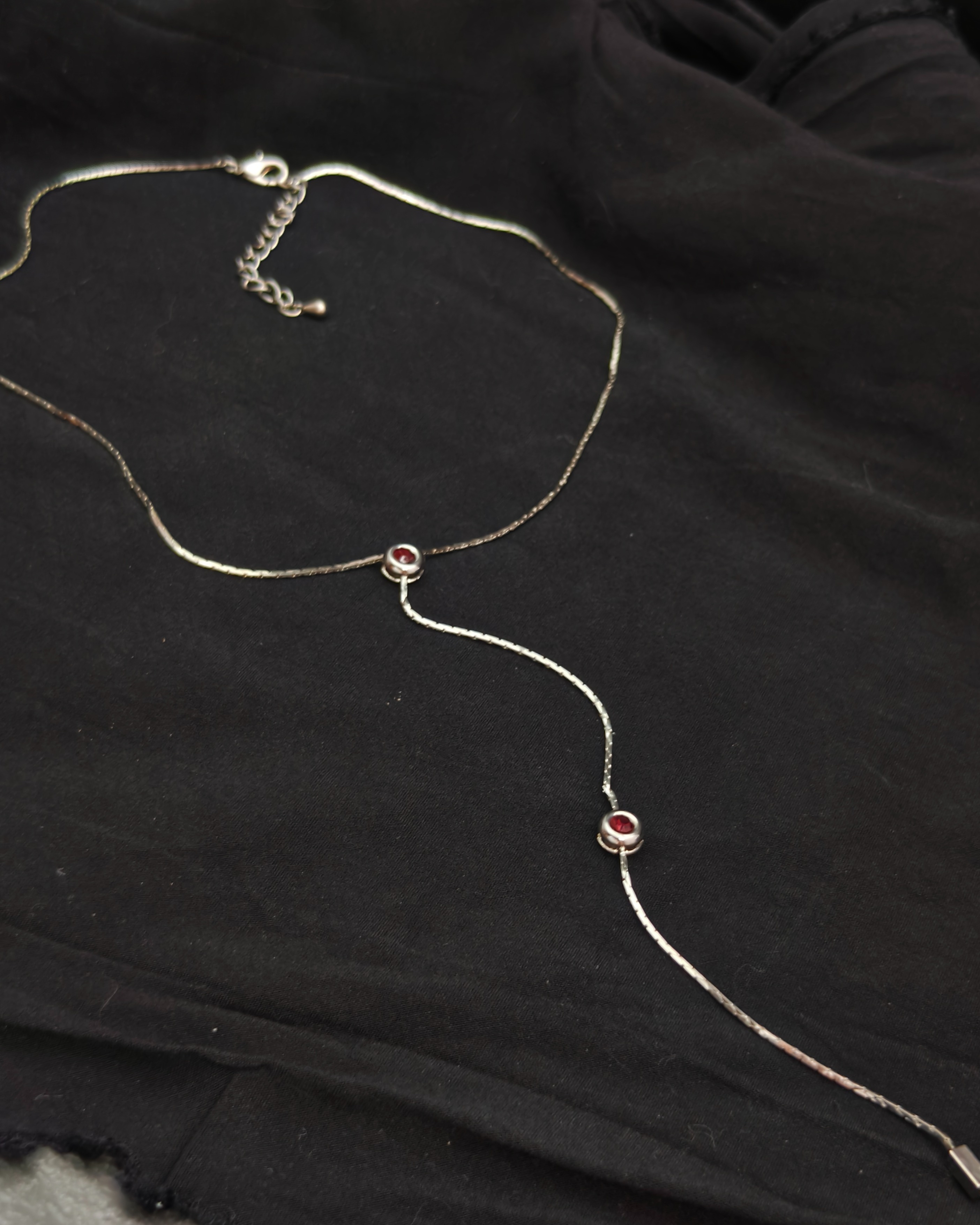 Lariat necklace with purple cubic zirconia (alternate view)