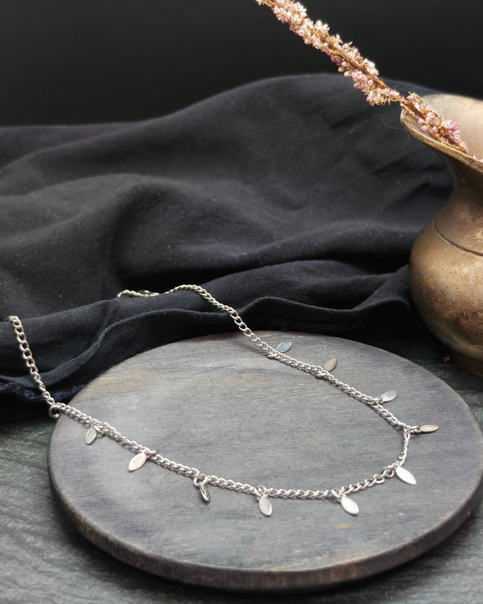 Chain necklace with silver leaf charms (alternate view)