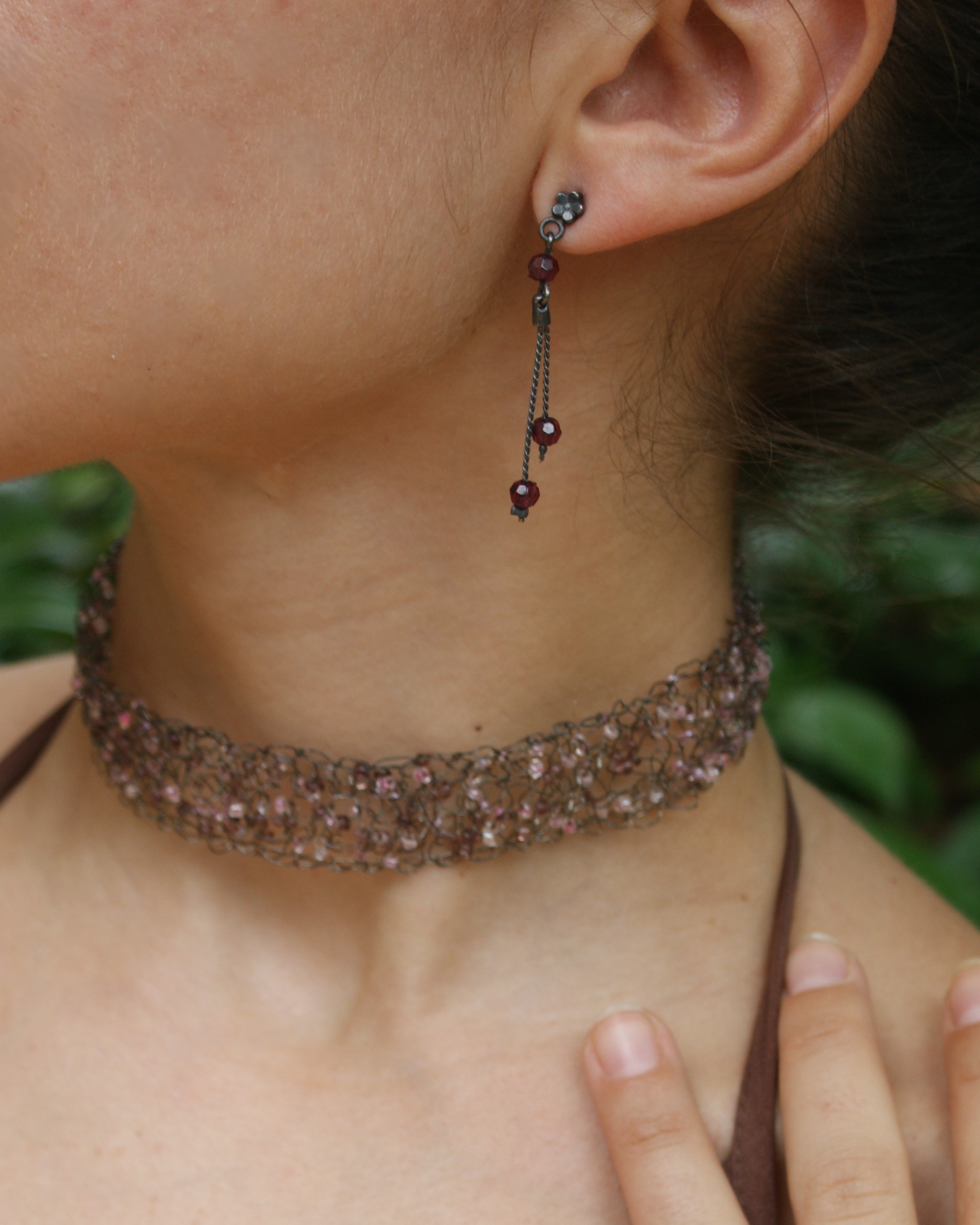 Neo-Victorian style earrings with faceted crystals (alternate view)