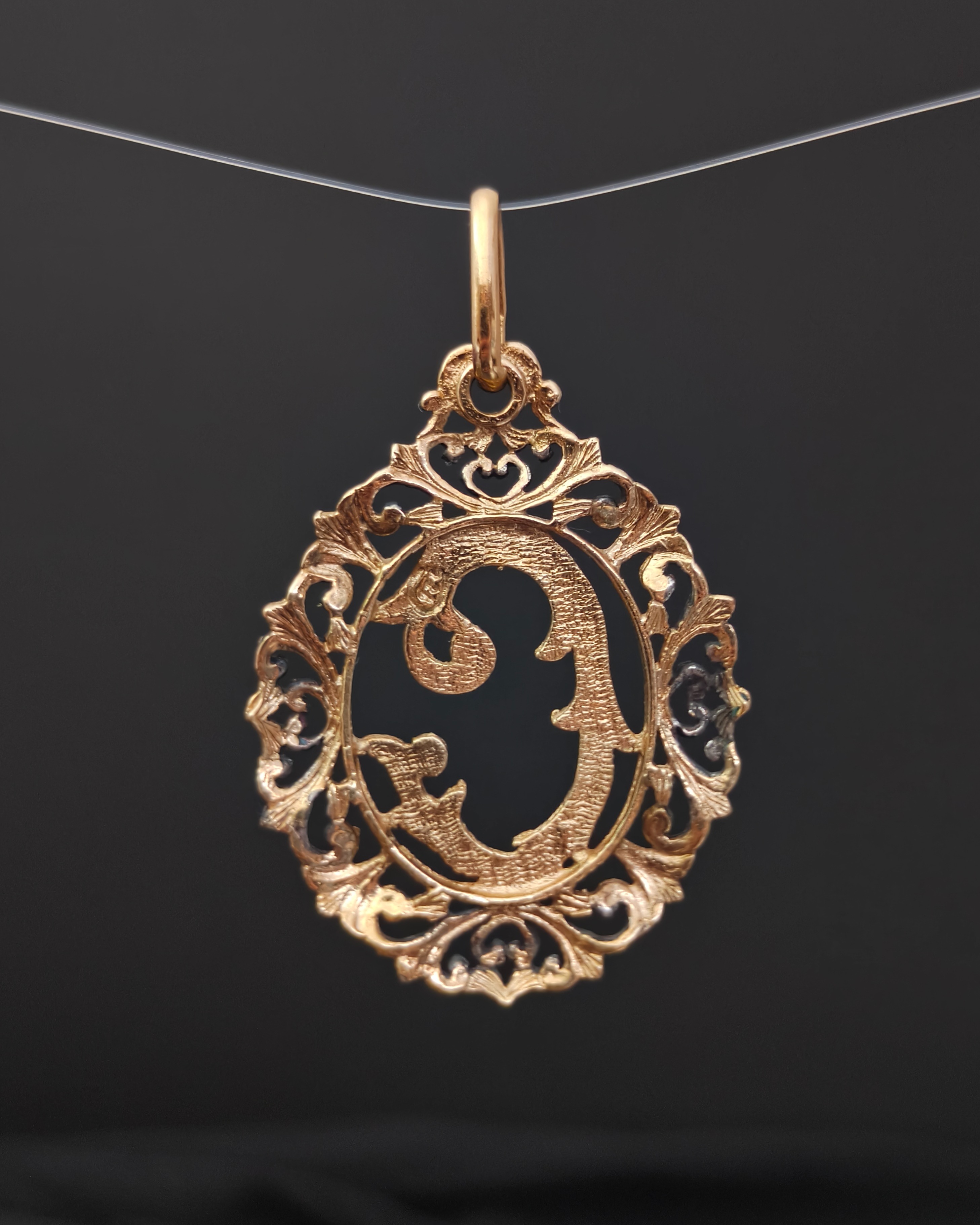 Bicolor vermeil filigree letter "C" pendant (alternate view)