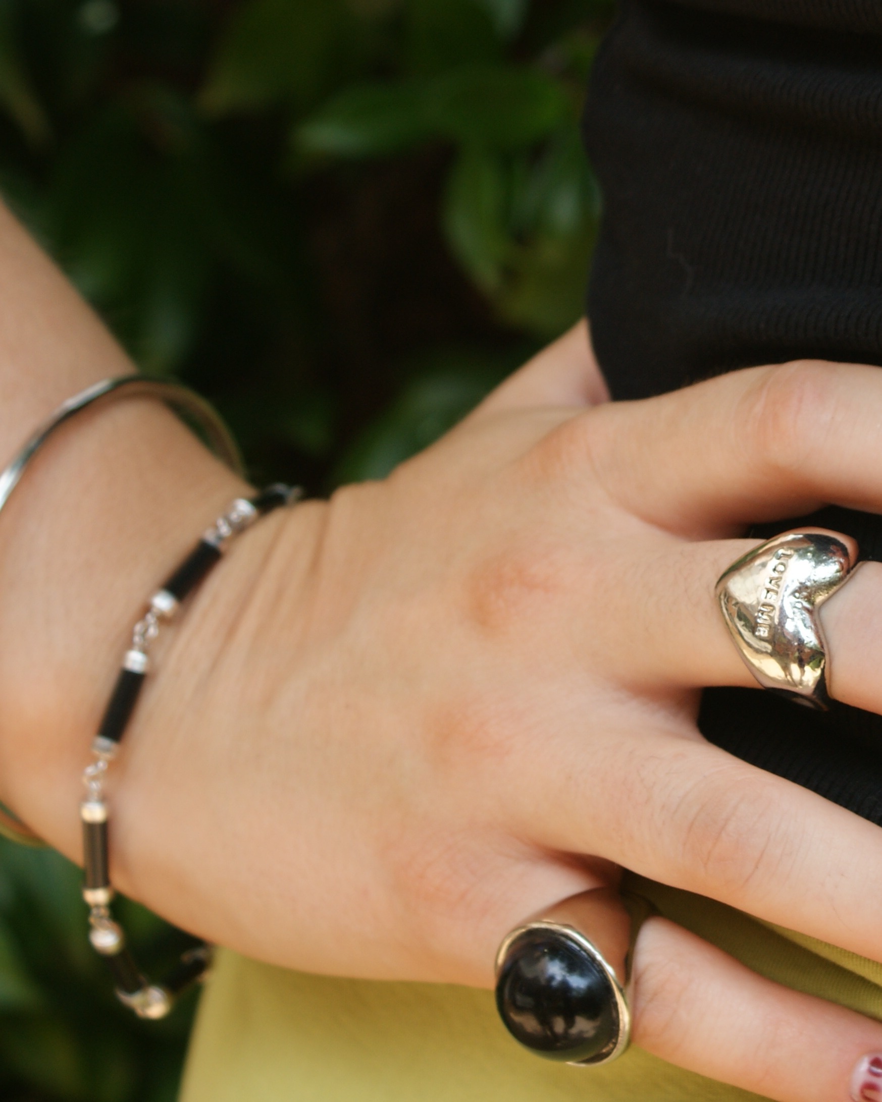 Ring with black cabochon (alternate view)