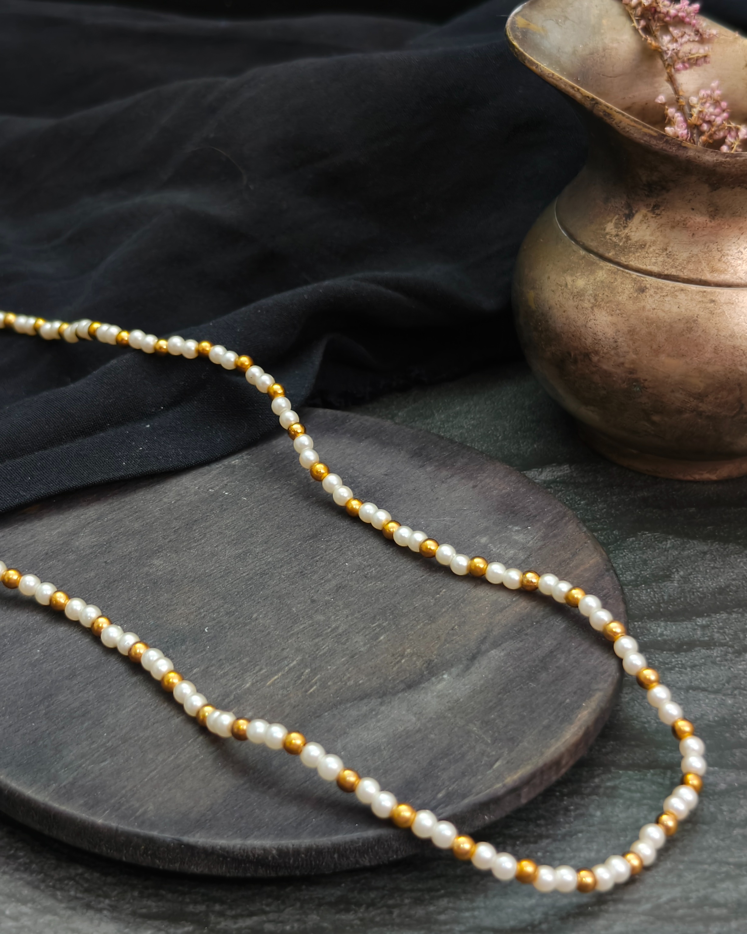 Vintage golden and white pearl choker