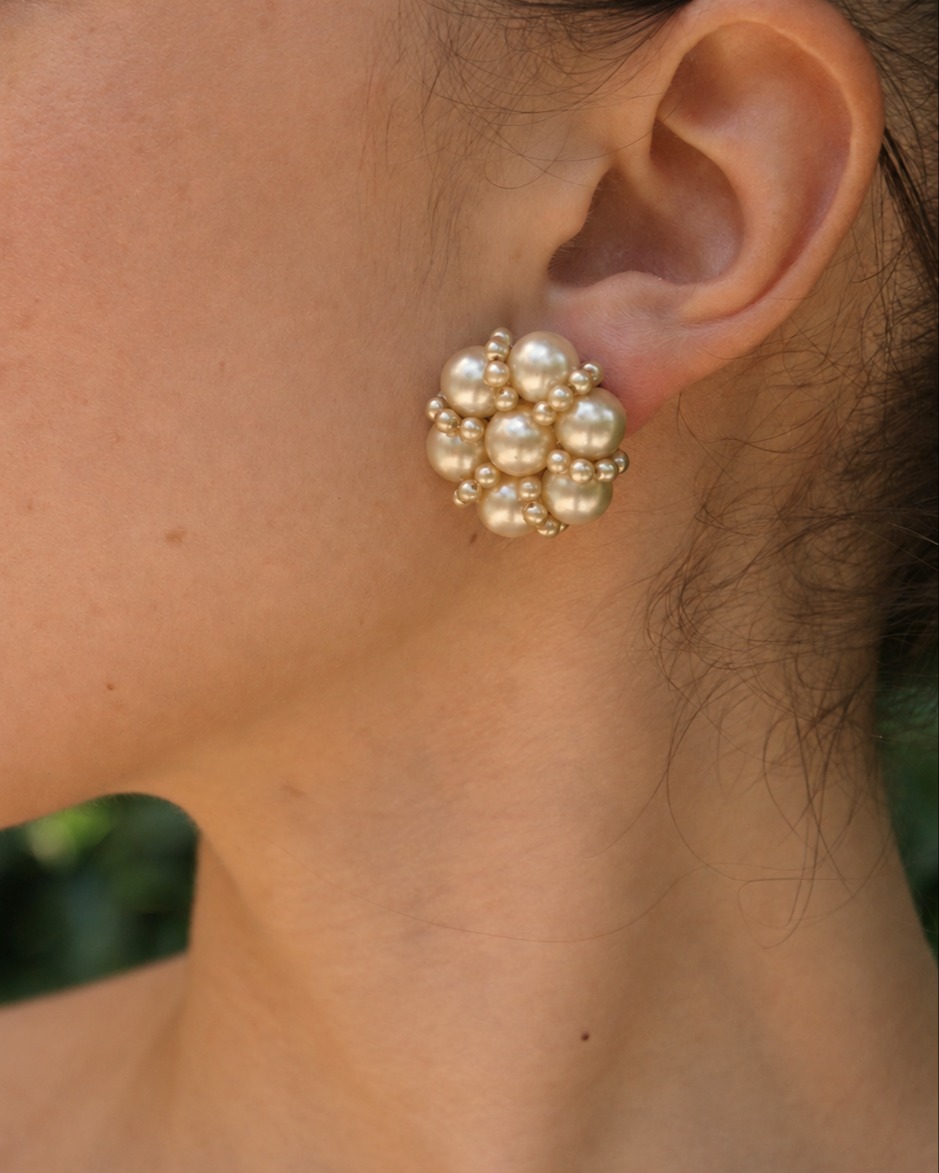 Vintage floral pearl clip-on earrings – 1970s/80s (alternate view)