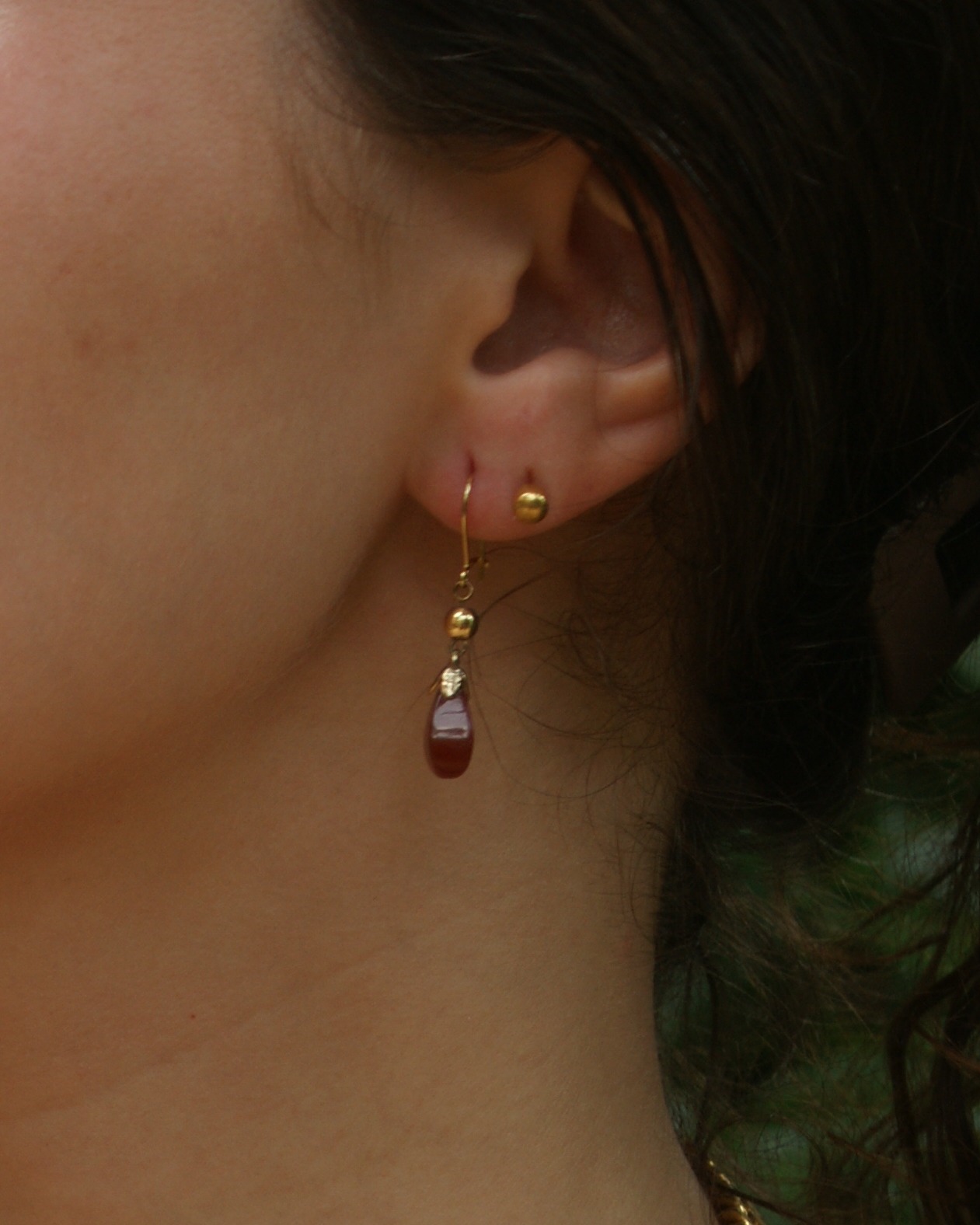 Vintage gold-tone red teardrop earrings – 1980s (alternate view)