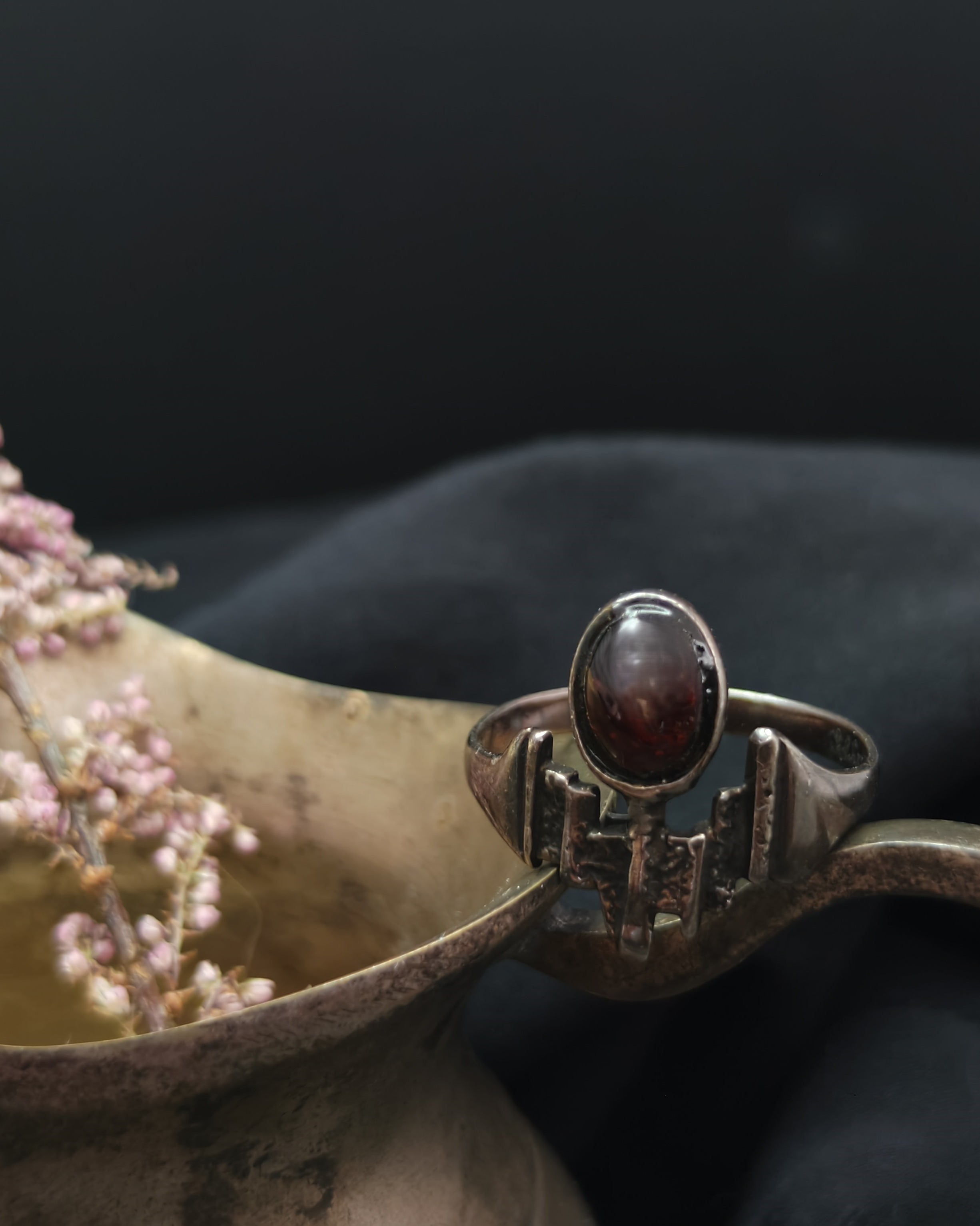Vintage silver ring with red glass