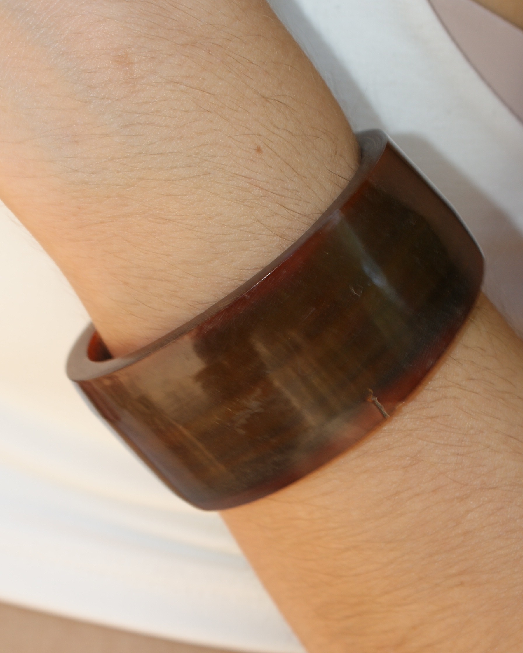 Vintage wide brown natural buffalo horn bracelet - 90s (alternate view)