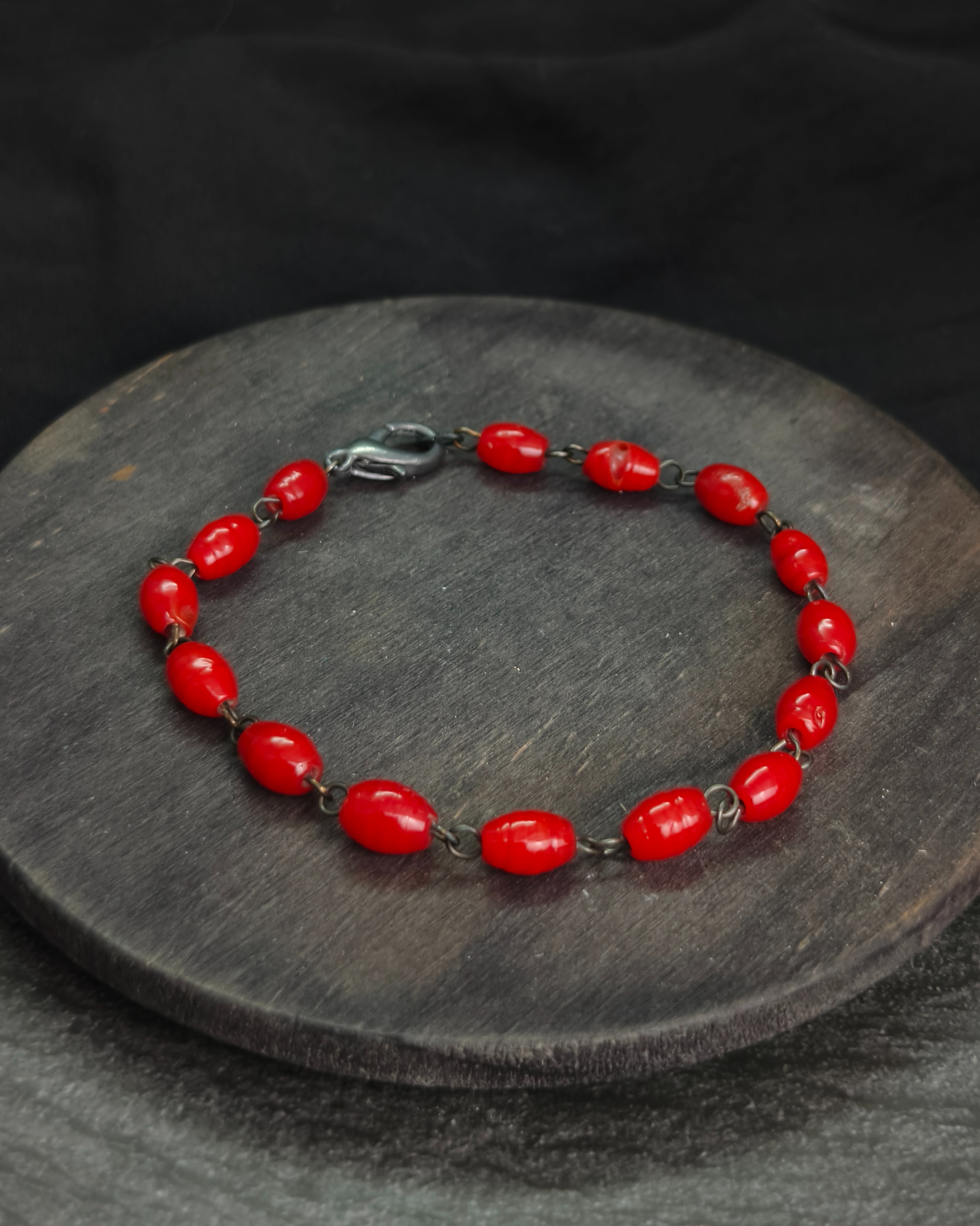 Vintage red glazed ceramic bead bracelet