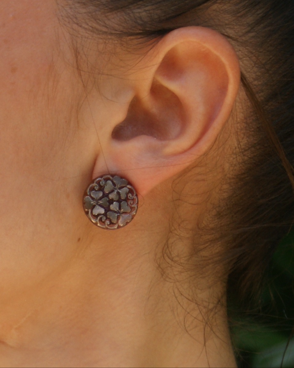 Vintage pressed-glass clip-on earrings with clovers - 1960s/70s (alternate view)